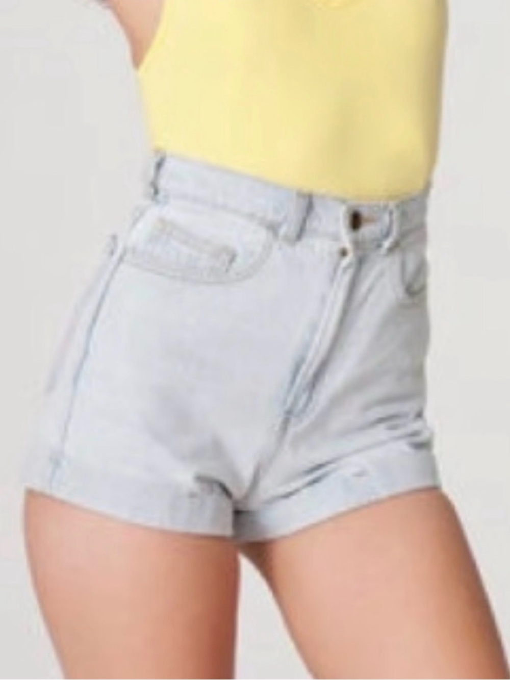 American Apparel High-Waist Light Wash Denim Shorts - White